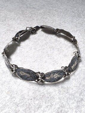 Vintage Thai Siam Sterling Niello Dancer Panel Bracelet